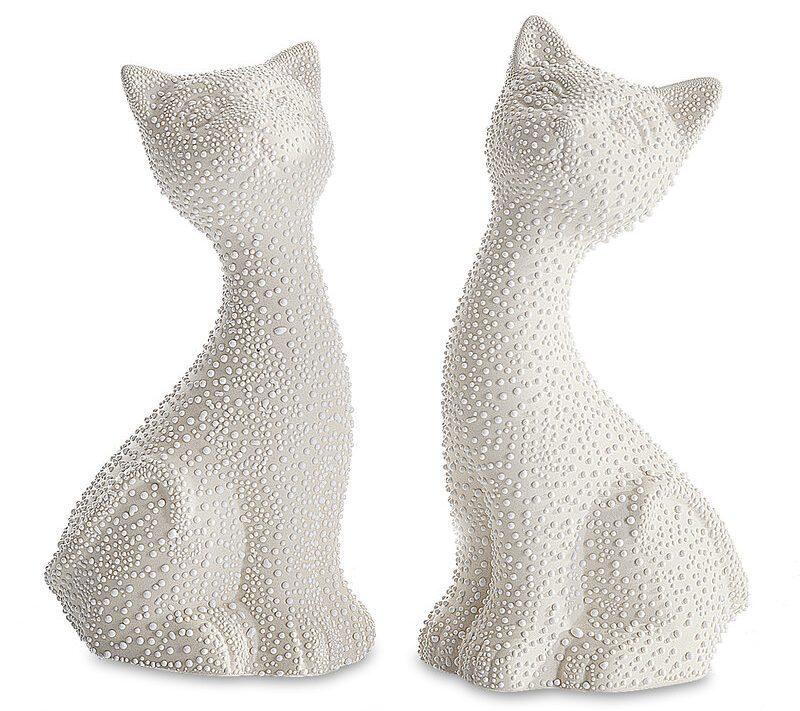 Figurka dekoracyjna RISO kremowa 9 X 7 X 18 CM – uroczy kot ceramiczny