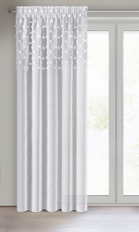 Zasłona gotowa Stella biała 140 X 270 cm – z delikatnymi pomponikami