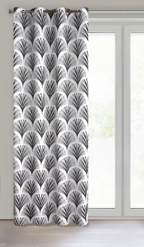 Zasłona gotowa KARIN biała 140 X 250 CM – z geometrycznym wzorem Art Deco