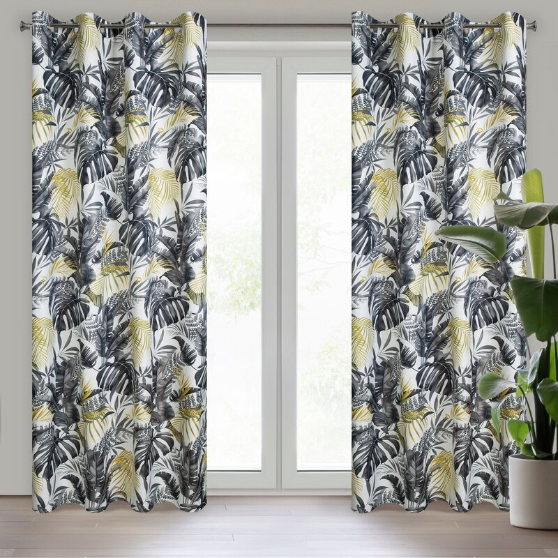 Zasłona gotowa Nelly biała 140 X 250 CM – z tropikalnym wzorem