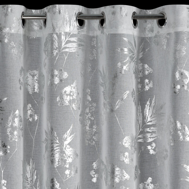 Firana gotowa biała 140 x 250 cm – z błyszczącym nadrukiem