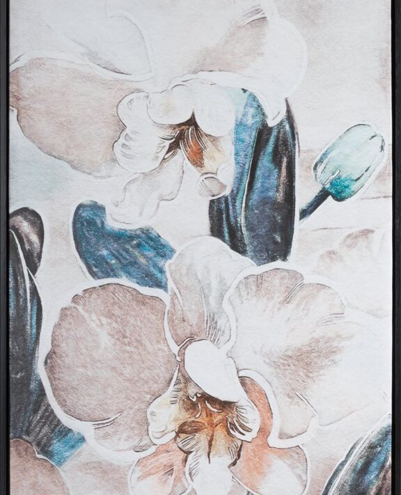 Obraz ręcznie malowany z kwiatami beżowy 50 X 70 CM – ożywia wnętrze