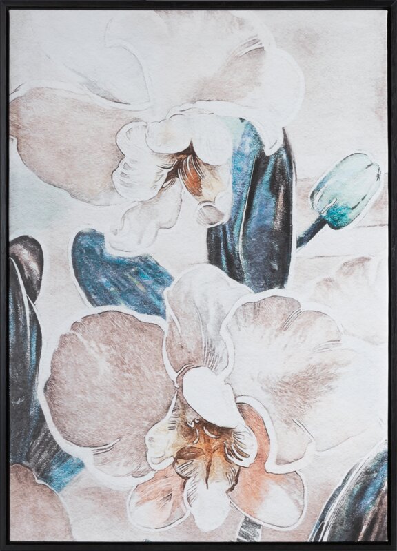 Obraz ręcznie malowany z kwiatami beżowy 50 X 70 CM – ożywia wnętrze