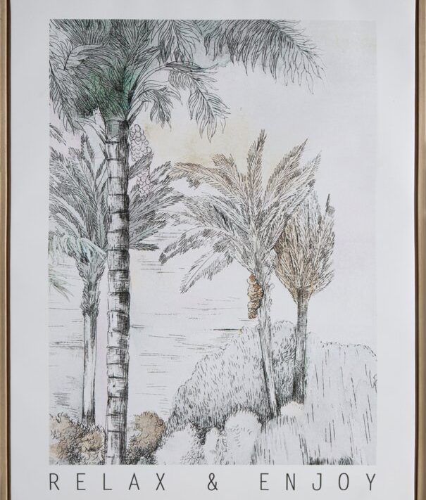 Obraz ręcznie malowany palmy szary 45 X 60 X 2.5 CM – tworzy wakacyjny klimat