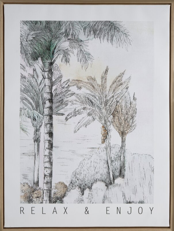 Obraz ręcznie malowany palmy szary 45 X 60 X 2.5 CM – tworzy wakacyjny klimat