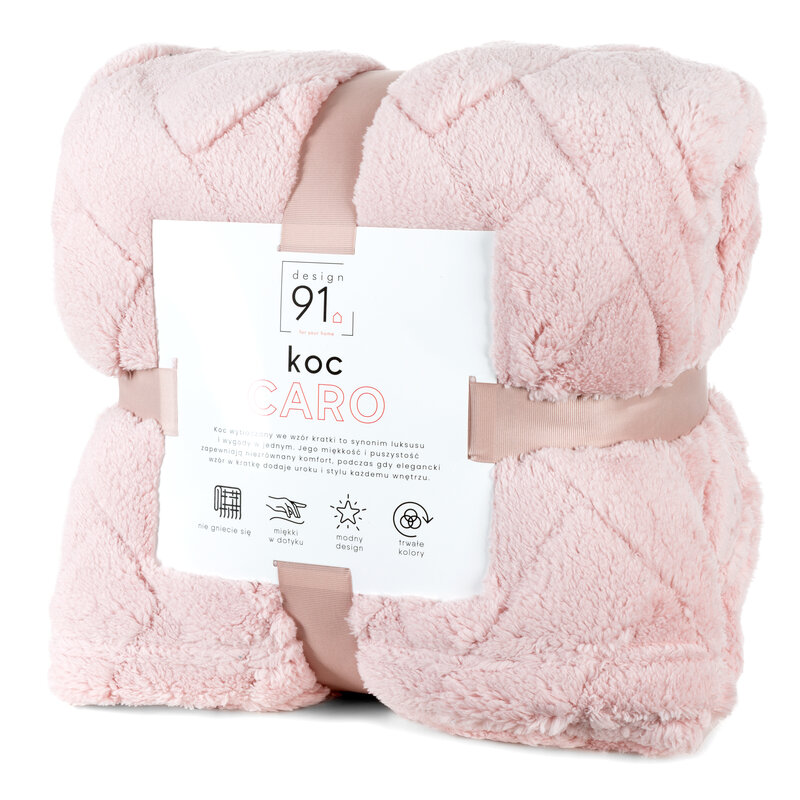 Koc D91 CARO pudrowy róż 150 X 200 CM – miękki i ciepły