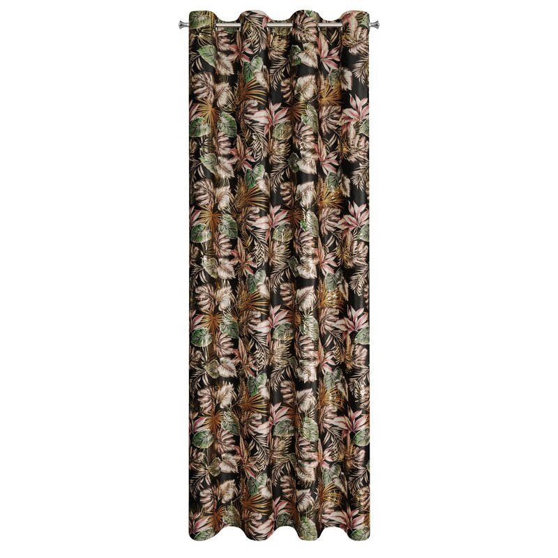 Zasłona gotowa Maroko czarna 140 X 250 CM – złoty nadruk tropikalny