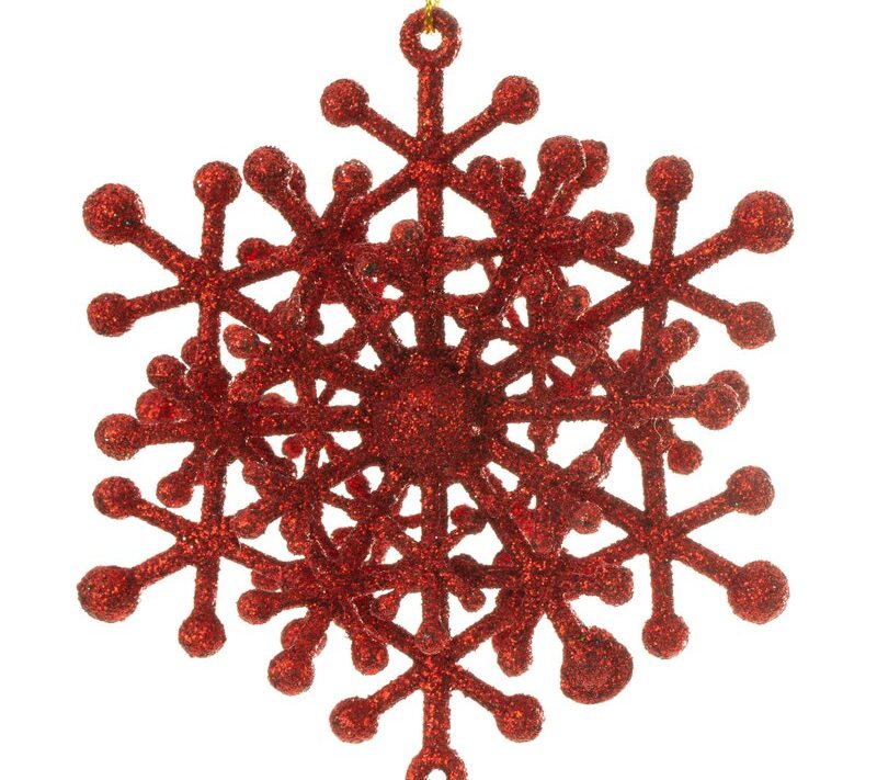 Śnieżynka świąteczna 206C czerwona 10 X 10 X 5 CM – błyszcząca brokatem
