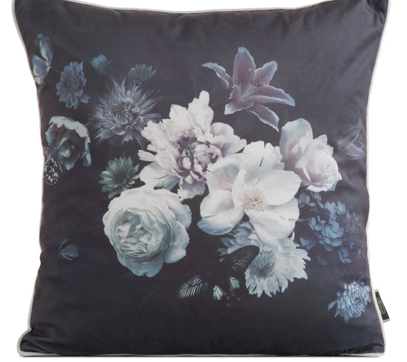 Poszewka welwetowa z kwiatowym nadrukiem czarna 45X45 – elegancki wzór