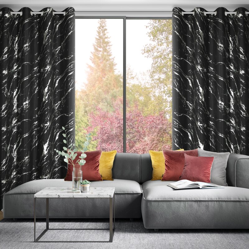 Zasłona gotowa LANI czarna 140 X 250 CM – modny wzór marmuru