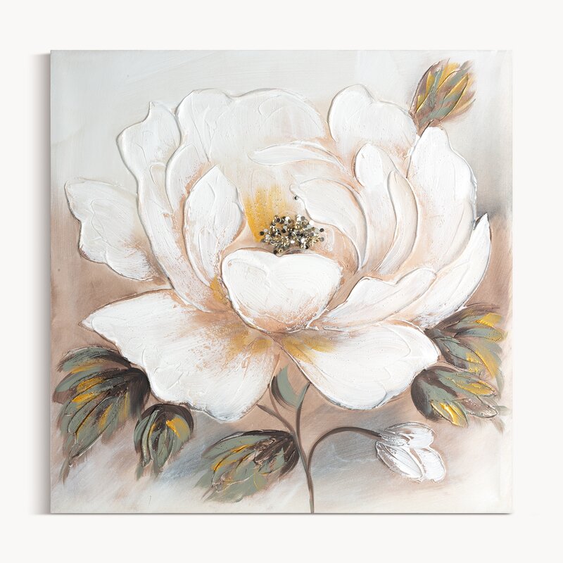 Obraz ręcznie malowany Kwiat biały 60 X 60 CM – dla harmonijnego wnętrza