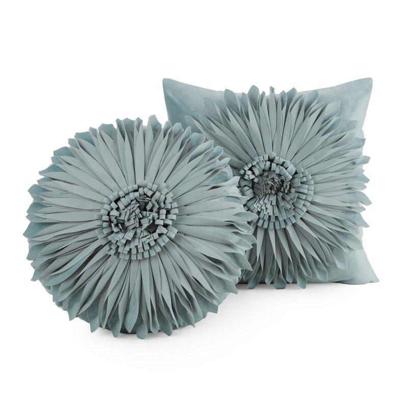 Poszewka Flores 3 miętowa 30 X 50 cm – welwetowa z 3D kwiatem