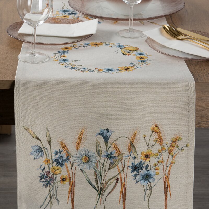 Gobelinowy obrus polne kwiaty naturalny 45x140 cm – wprowadza sielski klimat