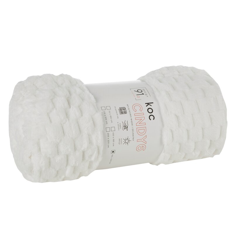 Koc flano Cindy6 biały 170 x 210 cm – miękki i przytulny