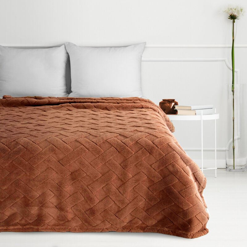Koc flanelowy D91 CARO ceglasty 150 x 200 cm – ciepłe okrycie na wieczór