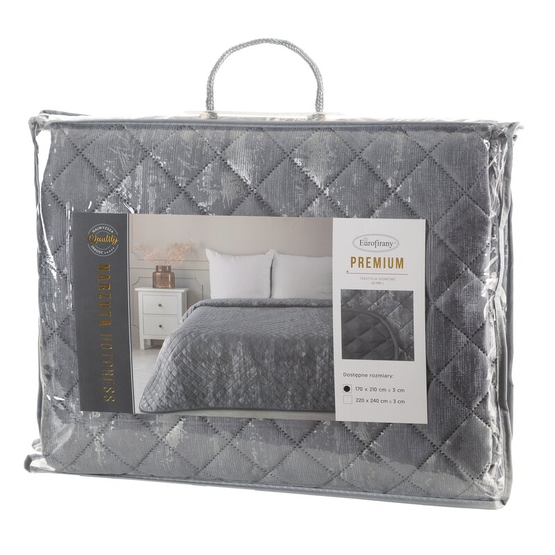 Narzuta welwetowa BLINK 3 stalowa 170 x 210 cm – ochrona pościeli
