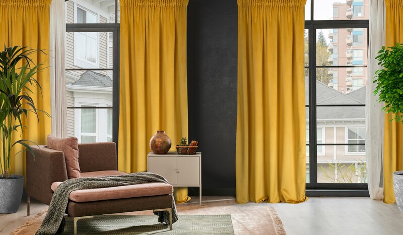 Zasłona gotowa D91 musztardowa 140 x 270 cm – zaciemnia pomieszczenie