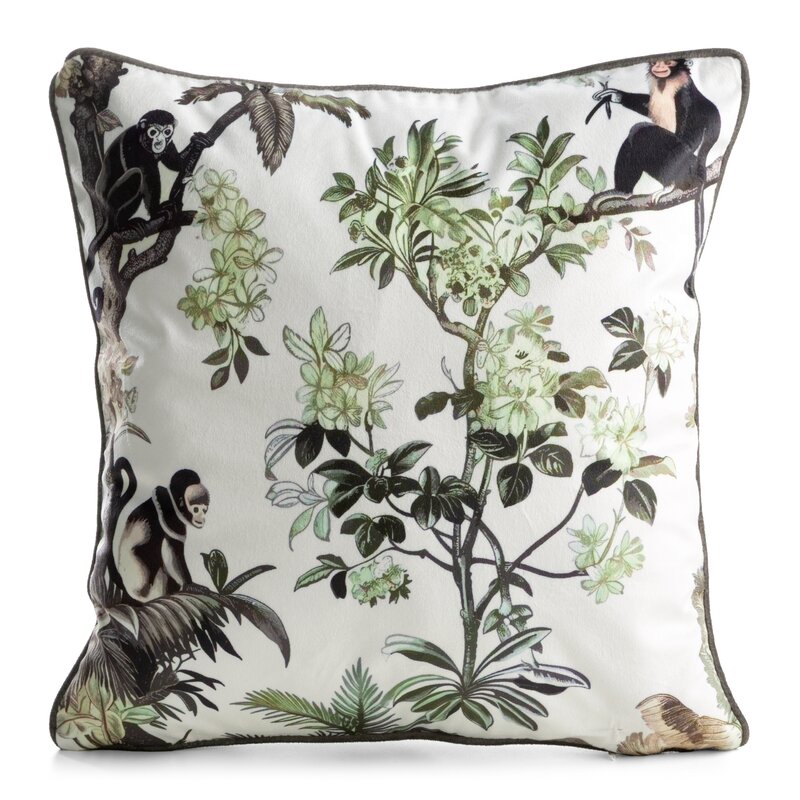 Poszewka dekoracyjna Velvet z dżunglą biała 45 X 45 CM – ożywi wnętrze