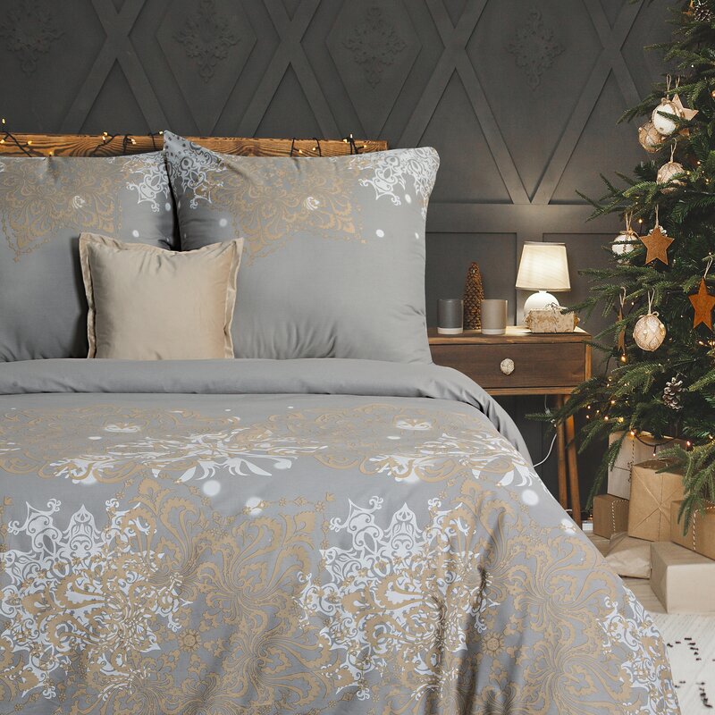 KOMPLET POŚCIELI ŚWIATECZNEJ SANTA5 160 X 200 CM BEŻOWY