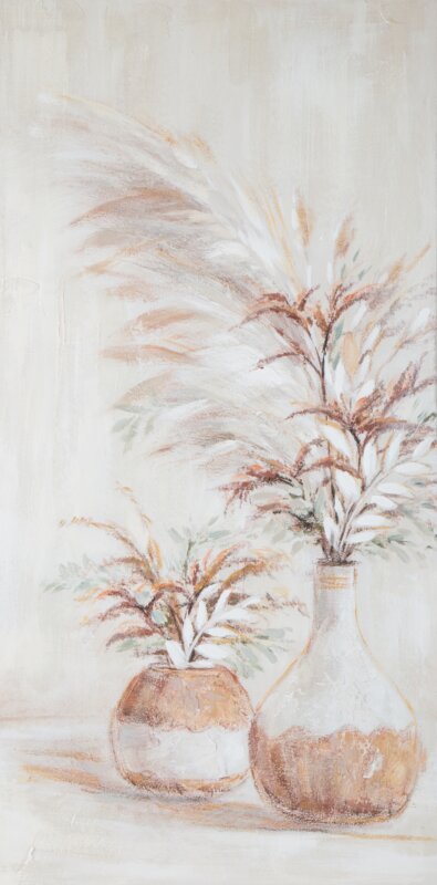 Obraz ręcznie malowany kwiatowy beżowy 60 X 120 cm – wprowadza spokój