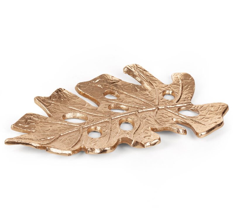 Patera metalowa Dalia złota 27 x 17 x 1 cm – idealna na świece