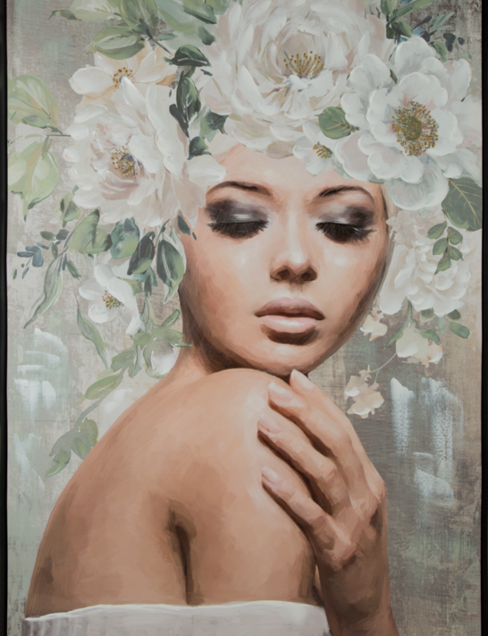Obraz ręcznie malowany Portret Kobiety popielaty 80 X 120 cm – subtelny urok wnętrza