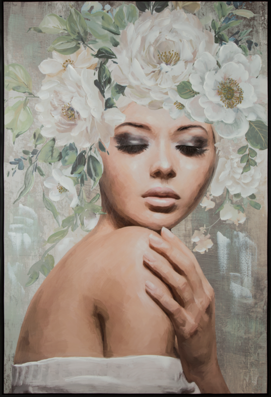 Obraz ręcznie malowany Portret Kobiety popielaty 80 X 120 cm – subtelny urok wnętrza