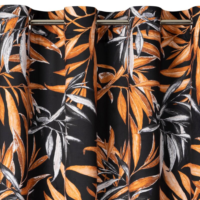 Zasłona gotowa Zoja czarna 140 X 250 cm – welwet z botanicznym wzorem