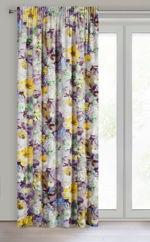 Zasłona gotowa Amelie beżowa 140 X 270 cm – welwetowa z kwiatowym wzorem