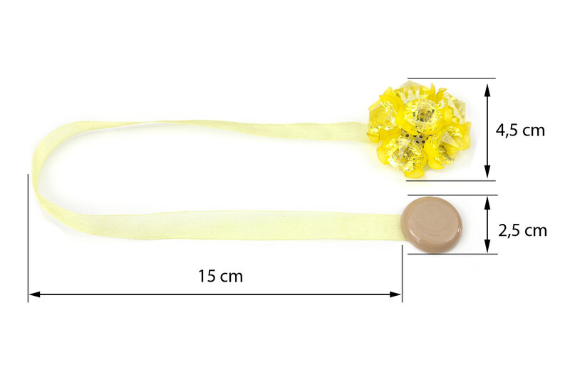 Upinacz dekoracyjny z magnesem żółty 15 cm – do eleganckiego zebrania firan