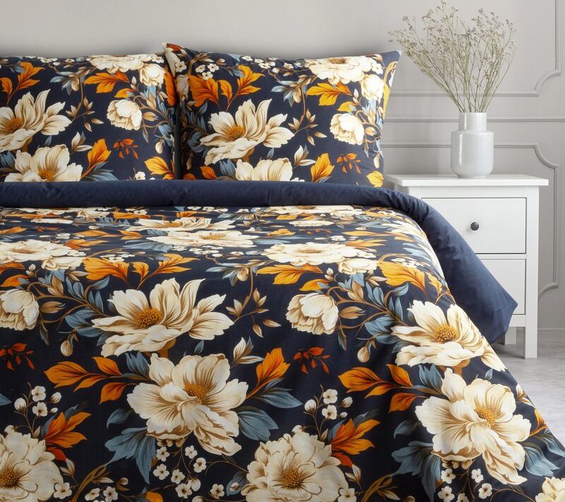 Pościel bawełniana Fiora granatowa 220 x 200 cm – elegancki wzór