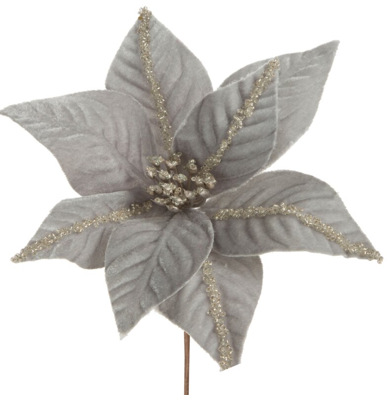 Kwiat świąteczny 255 srebrny O 25 X 14 cm – do świątecznych aranżacji