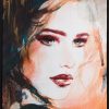 Obraz ręcznie malowany portret kobiety pomarańczowy 50 X 70 cm – ożywia wnętrze kolorem