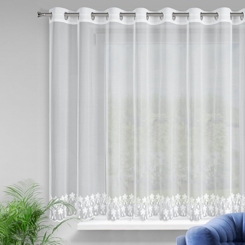 Firana gotowa Sadie biała 300 x 150 cm – zdobiona koronką