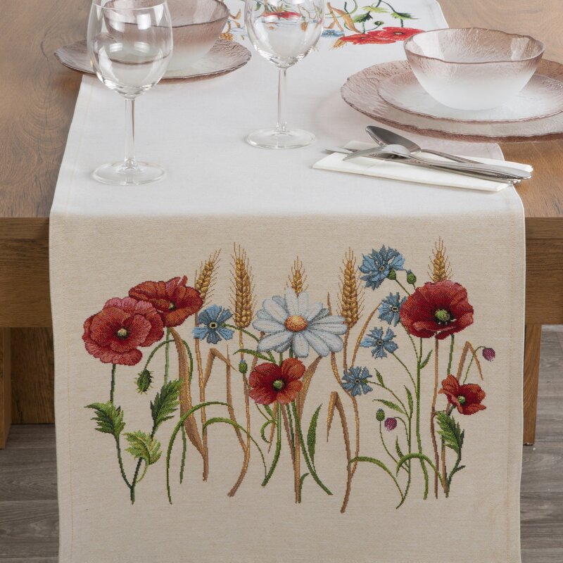 Gobelinowy bieżnik polne kwiaty naturalny 45x140 cm – doda ciepła