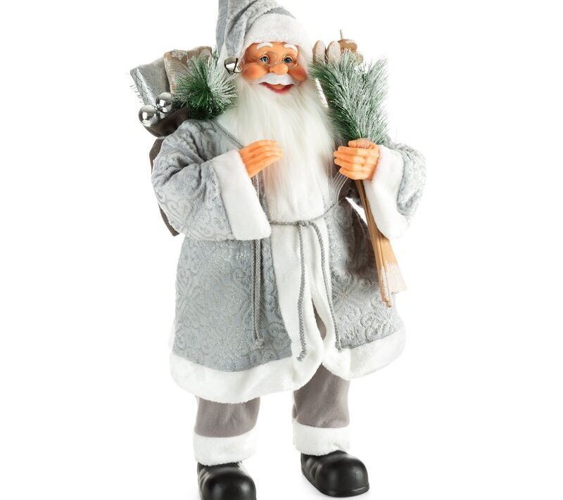 Figurka bożonarodzeniowa Mikołaj srebrny 44 x 26 x 80 cm – efektowna dekoracja