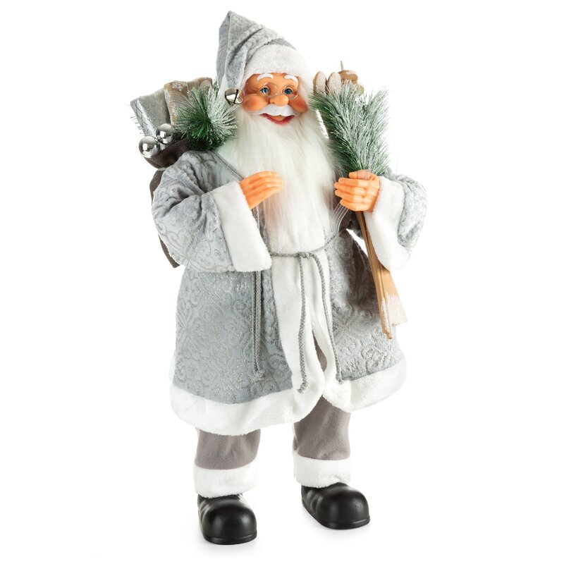 Figurka bożonarodzeniowa Mikołaj srebrny 44 x 26 x 80 cm – efektowna dekoracja
