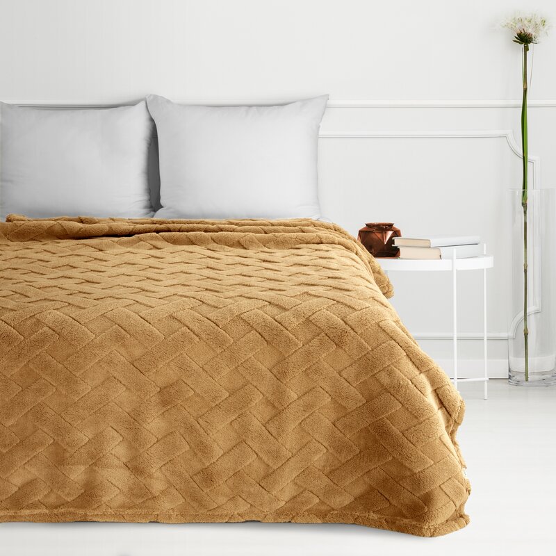 Koc flanelowy Caro miodowy 200 x 220 cm – idealny na relaks