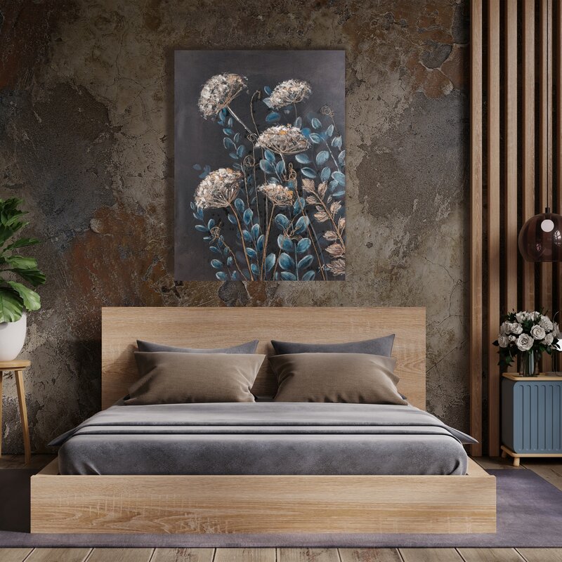 Obraz ręcznie malowany kwiatowy czarny 60 X 80 cm – wnosi artystyczny charakter