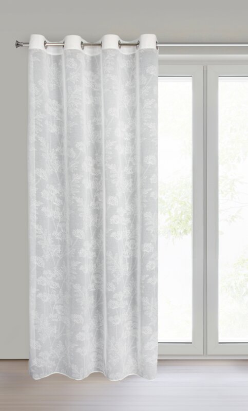 Firana gotowa Poli z kwiatowym wzorem biała 140 X 250 CM – rozświetla wnętrze