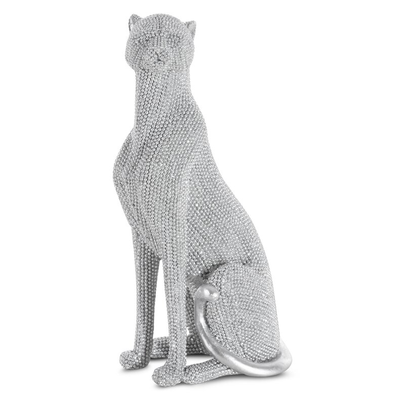 Figurka ceramiczna pantera srebrna 12 x 8 x 23 cm – doda blasku wnętrzu