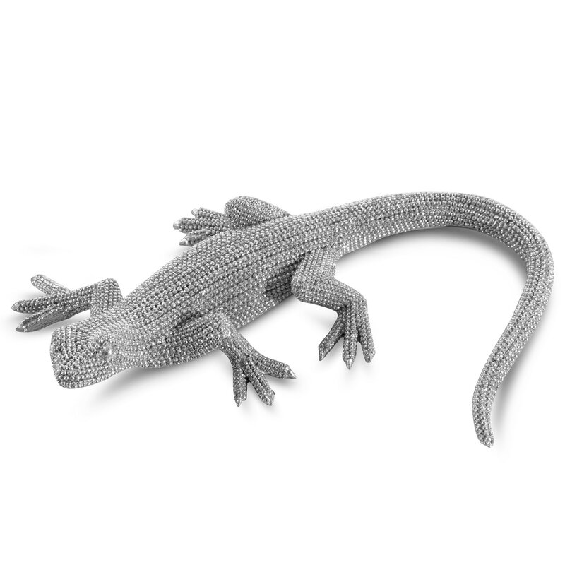 Figurka ceramiczna jaszczurka srebrna 22 x 18 x 5 cm – doda blasku wnętrzu