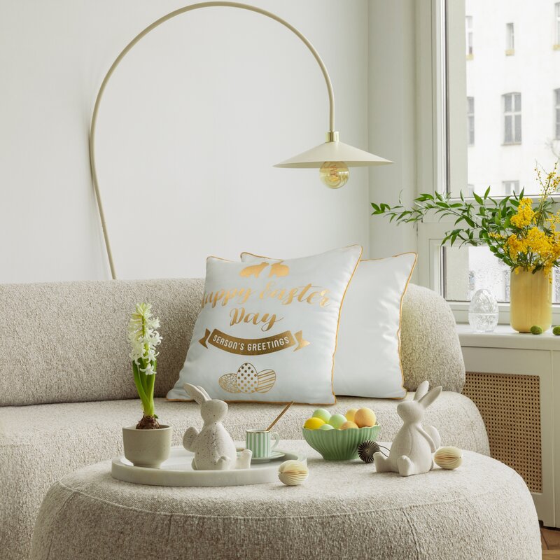 Poszewka dekoracyjna Wielkanoc biała 45 x 45 cm – wprowadza wiosenny nastrój