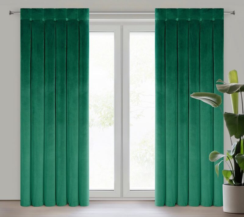 Zasłona gotowa ciemnozielona 140 x 250 cm – zaciemnia pomieszczenie