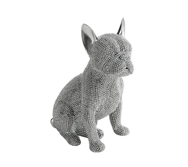 Figurka ceramiczna piesek srebrny 13 x 9 x 17 cm – doda blasku wnętrzu