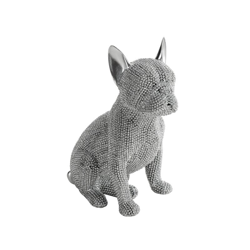 Figurka ceramiczna piesek srebrny 13 x 9 x 17 cm – doda blasku wnętrzu