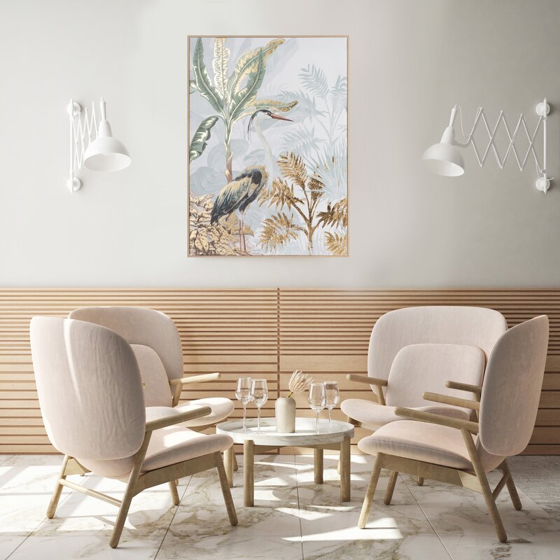 Obraz ręcznie malowany tropikalna czapla biały 50 X 70 CM – wprowadza egzotyczny urok