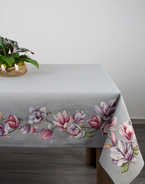 Obrus gobelinowy popielaty 140x180 cm – dodaje blasku uroczystości