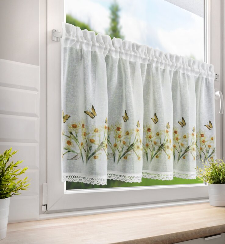 Firana gotowa Flora biały 150 x 60 cm – doda uroku kuchni