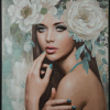 Obraz ręcznie malowany portret kobiety turkusowy 80 X 120 cm – idealny do salonu boho